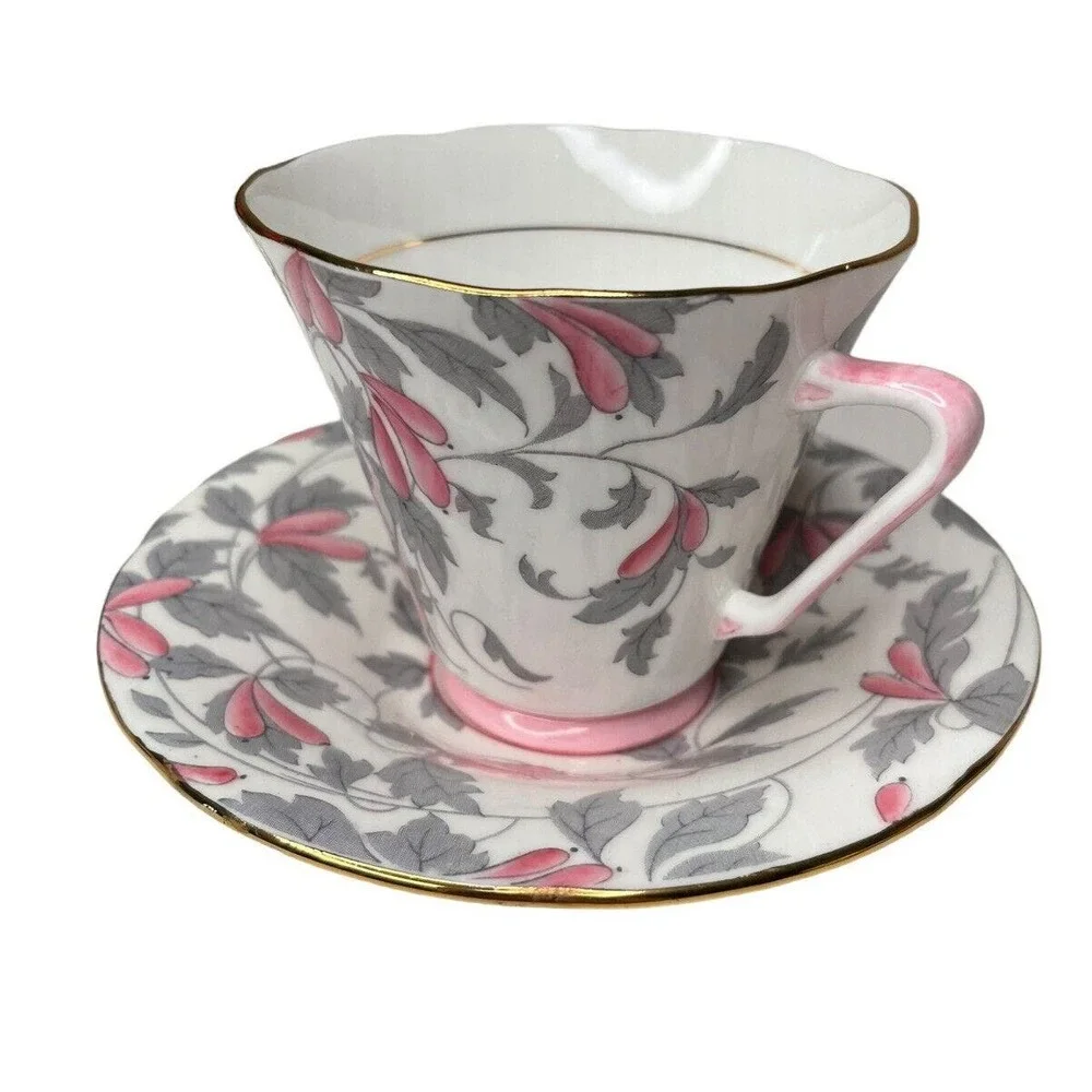 Antique Royal Grafton Ashley Pink Bone China Teacup & Saucer Set 1940s